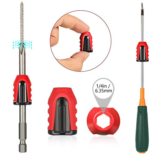 Magnetic Screw Holder Rings, 1/4 Inch/ 6.35 mm Screwdriver Driver Bits Magnetizer for Electric Drill and Hand Tools, Red (5 Pieces)
