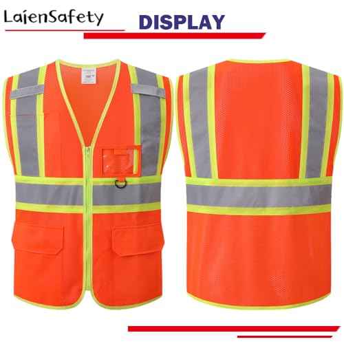 Safety Vest for Men Women,Hi Vis Construction Mesh Class 2 High Visibility Reflective Vest with Pockets,Meets ANSI/ISEA Standards(EK1-178-Orange-M)