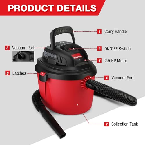 Shop-Vac 2.5 Gallon 2.5 Peak HP Wet Dry Vacuum Cleaner Portable Compact