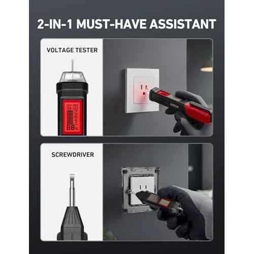 AstroAI VTS1000H Voltage Tester with Screwdriver, Non-Contact Electrical Tester, Dual Range AC 12V/70V-1000V, Live Wire Test, Wire Breakpoint Finder, Audible Alarm, LCD Percentage Display, Red