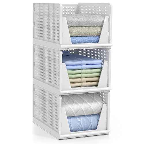 Sorbus Shelf Organizer - Closet Shelf Organizer for Clothes, Closet, Bathroom, Kitchen, Garage - Plastic Stackable Shelf Organizer Baskets - Open Front Design Under Shelf Organizer