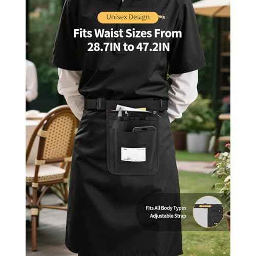 Small Server Apron ? Waitress Apron with Pockets, Adjustable Belt Utility Waist Bag for Restaurant, Caf?, Catering