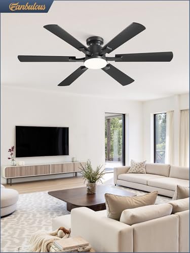 Fanbulous 52-Inch Black Flush Mount Ceiling Fan with Dimmable 3000-6000K Lights