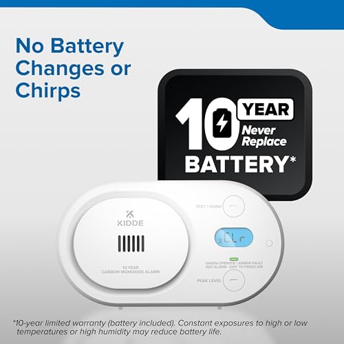 Kidde 10-Year Battery Carbon Monoxide Detector COBDL10 - Pack of 1, Wall or Table Mount
