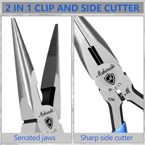 Needle Nose Pliers, mshandto Long Nose Pliers for Wire Bending, High Carbon Steel Needle Nose Plier, Serrated Jaw Pliers for Jewelry Making Electronics Repair Object Grasping Craft Making