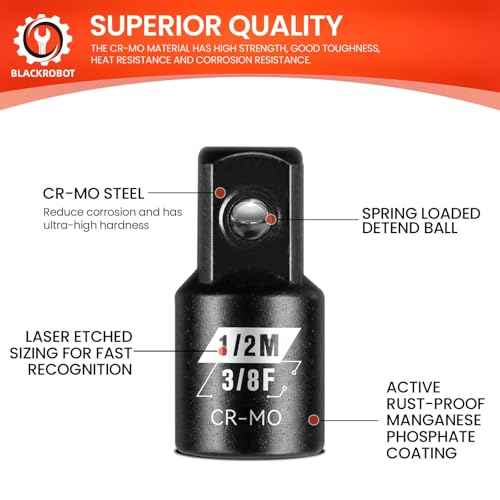 BLACKROBOT 2PCS Impact Socket Adapter and Reducer Set, 3/8" to 1/2" & 1/2" to 3/8" Socket Adapter Set, SAE Drive Cr-Mo Steel Exceeds ANSI Standards, Square Drive Adapter for Impact Driver Wrench