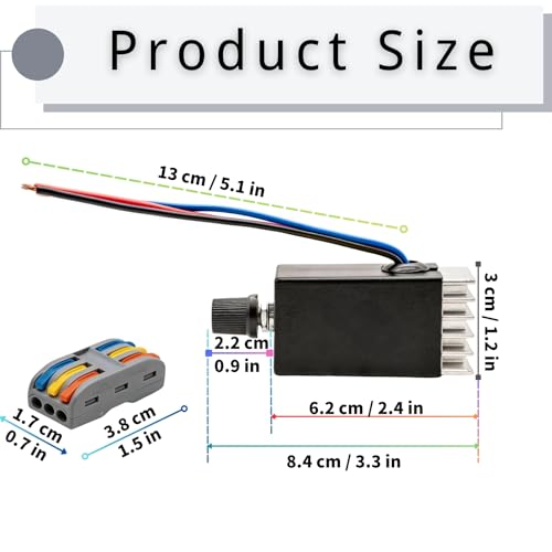 12V/24V PWM DC Motor Speed Controller 10A with Heat Sink & Wire Connectors