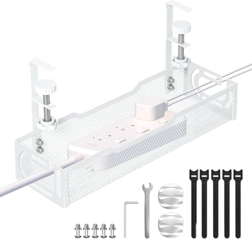 Ucanng 1Pack White Mesh Under Desk Cable Management Tray No-Drill Cord Organizer