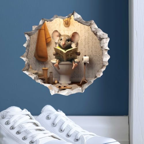 Toilet Mouse Hole Wall Decal - 3D Effect Whimsical Wall Sticker for Kids & Home Decor