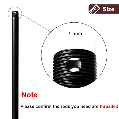 FEHEED 12 Inch Black Ceiling Fan Downrod with Threads, 1 Ft Universal Extension