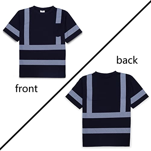 VENDACE Safety Shirts for Men 3 Pack High Visibility Reflective Hi Vis Short Sleeve Work Shirt Black (Black,L)