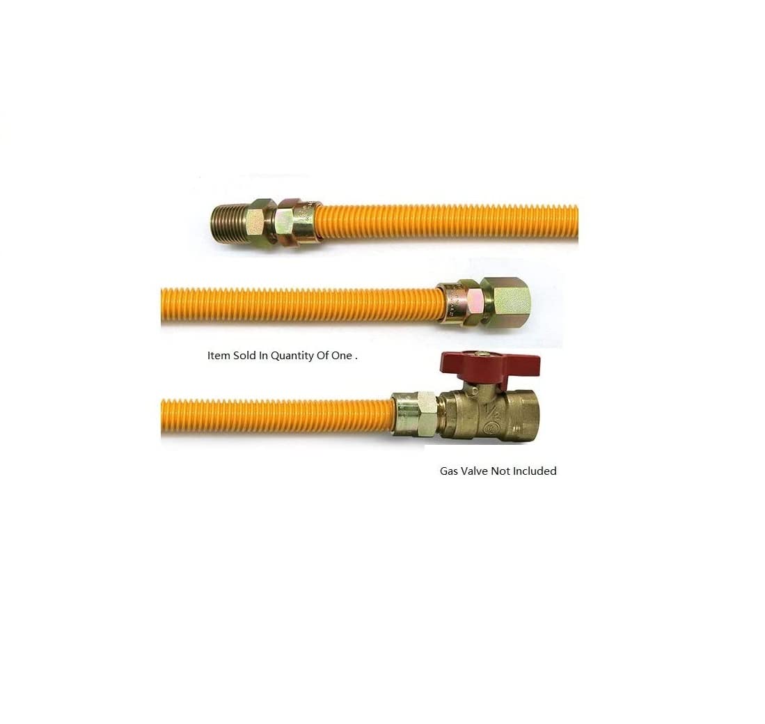 EZ-Fluid 24" Tankless Water Heater Full Port Gas Flexible Line,Yellow Epoxy Coated 3/4"MIP x 3/4"FIP (1"OD) Full Flow,High Btu,Gas Connector Hose Supply For Commercial,Residential (1