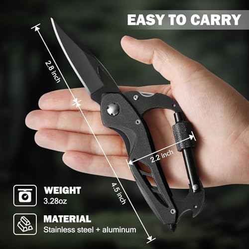 Multitool Carabiner with Pocket Knife, 6-in-1 Multi Tools with Window Breaker, Bottle Opener and Screwdriver,Camping and Mountaineering Survival Equipment, Christmas Gifts for Men and Women