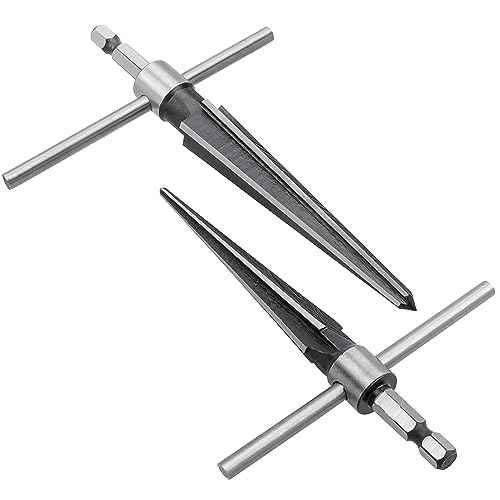 Yakamoz 2Pcs T Handle Tapered Reamer Set 1/4" Hex Shank Detachable Taper Hand Reamers Guitar Tapered Hole Reamer Tool