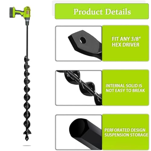 Auger Drill Bit for Planting 1.6"(D) x16.5(L), Garden Ground Earth Spiral Drill Bit for 3/8" Hex Drive Drill, for Post Hole Digger Bulb Bedding Digging Plant Rapid Planter