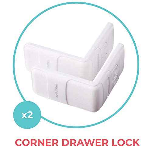 Toddleroo by North States - Corner Drawer Locks for Baby Proofing: Child Proof Drawer Locks - 2 Pack - White