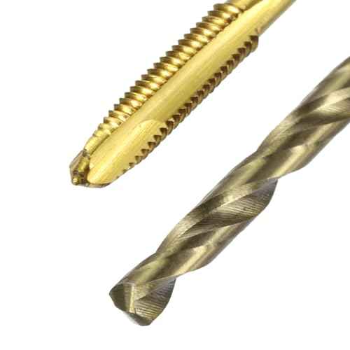 uxcell Metric Tap & Drill Bit Set, 2pcs M3 x 0.5 Spiral Point Thread Taps Titanium Coated and 2pcs 2.5mm Twist Drill Bits Roasted Yellow, Screw Tapping Threading Tools