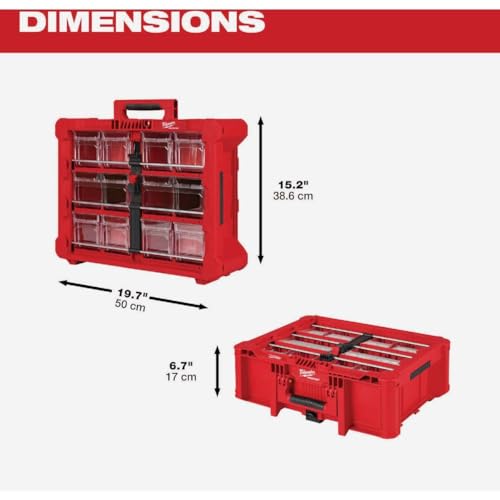 Milwaukee PACKOUT Tilt Bin Organizer – 2 Large + 8 Small Bins, 40lb Capacity