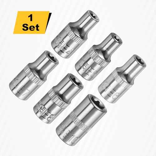 HARFINGTON 6pcs E-Torx Socket 1/4" Drive E4-E10 External Torx Deep Socket CR-V 6 Point Spline Socket Star Female Bit Socket for Auto Repairs Home Maintenance DIY Hand-making 1" Length