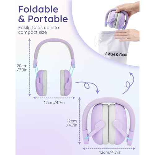 Lilian&Gema Noise Cancelling Headphones for Kids, SNR 25dB Noise Reduction Ear Muffs, Autism Sound Proof Hearing Protectors (Purple)