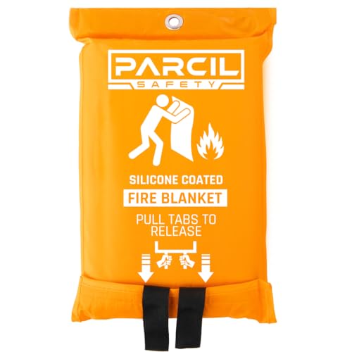 Parcil Safety SB-100 Silicone Coated Emergency Fire Blanket (40 in. x 40 in.) Emergency Kit Fire Extinguisher for Home & Kitchen, Woven Fiberglass Household Essentials, Chemical Free, No Mess