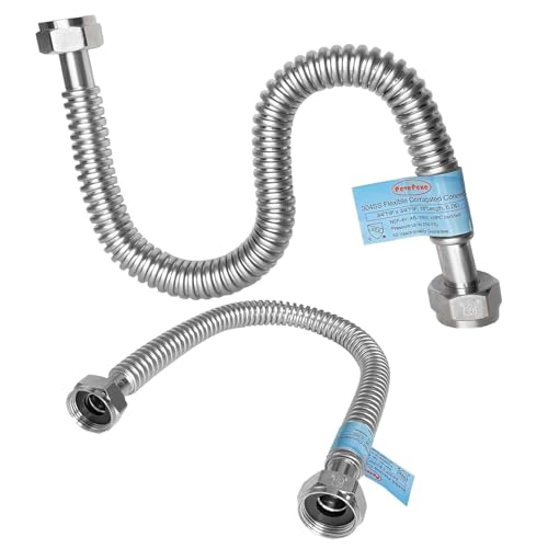 PEVEPEXE 2 Pack 1 Inch FIP Stainless Steel Flexible Water Heater Hose 24" (ID 0.95")