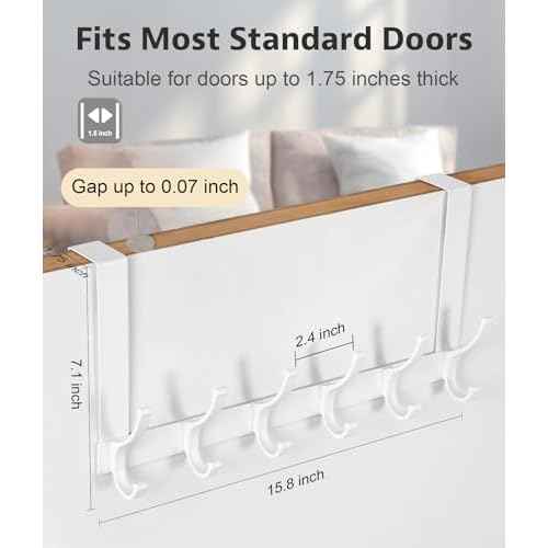 Over The Door Hooks, Door Hanger Hooks for Hanging, Over The Doors Towel Racks for Bathroom, Coat Rack Dorm Essentials (1Pack, White, Fit 1-3/4" Doors)