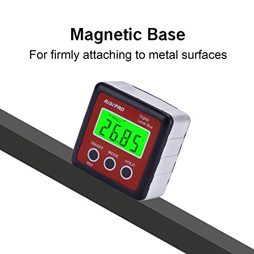 RISEPRO Digital Level Box Protractor Inclinometer with Magnets, Red - 4x90° LCD Backlit