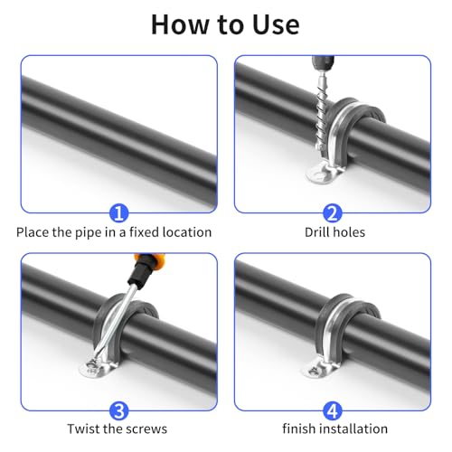 JDHGSHL 1 Inch Reinforced Rigid Pipe Clamp Set - 10 PCS, Stainless Steel with Rubber Cushions