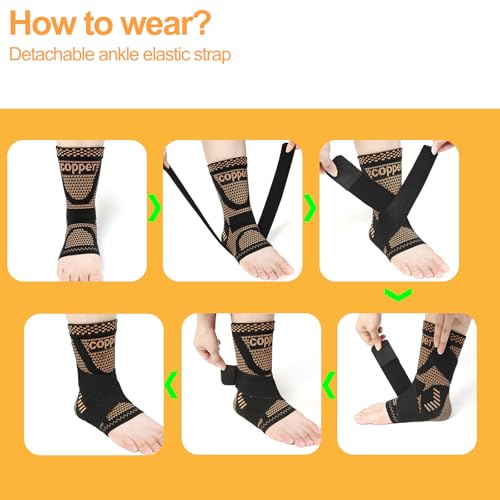 Copper Ankle Brace Copper Infused Support for Men & Women (Pair), Best Ankle Compression Sleeve Socks for Plantar Fasciitis, Sprained Ankle, Achilles Tendon, Pain Relief, Recovery