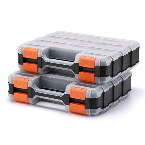 Mayouko Double Side Tools Organizer, Customizable Removable Plastic Dividers, Hardware Box Storage, Excellent for Screws,Nuts,Small Parts, 34-Compartment,2 PCS Set,12.6"L x 10.6"W x 3.2"H