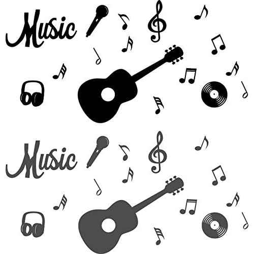 Guitar Music Wall Decal Sticker Musical Notes Music Notes Wall Decor Music Art Home Decor Vinyl Wall Mural Home Music Art Decoration Wall Stickers (1*Black+1*Grey)