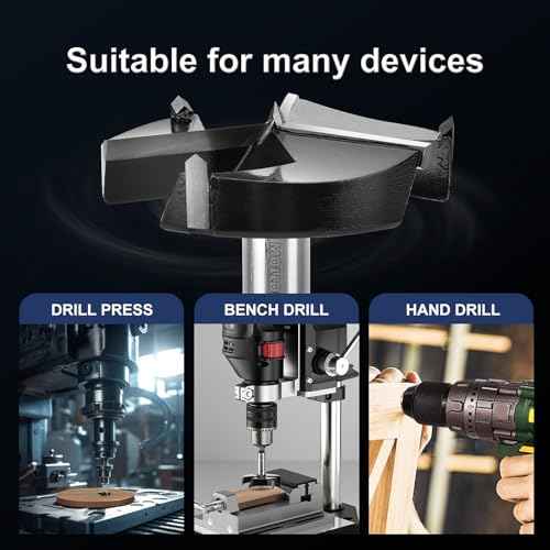 Mollom (44.5mm|1-3/4") Triple Flute Forstner Drill Bit for Woodworking with 3-Cutter YG8 Carbide Tipped of 2.0mm,Hinge Cutter Tool Kits for Hard Soft Wood, Plastic, Plywood