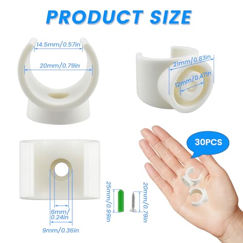 SDTC Tech 30 Pack 3/4 Inch PEX Pipe Clamp Clip, 20 mm U Hook PEX Tubing Clamps Hangers PVC Water Pipe Support Holder Bracket Socket, White Plastic Clips Hangers (Fasteners Included)