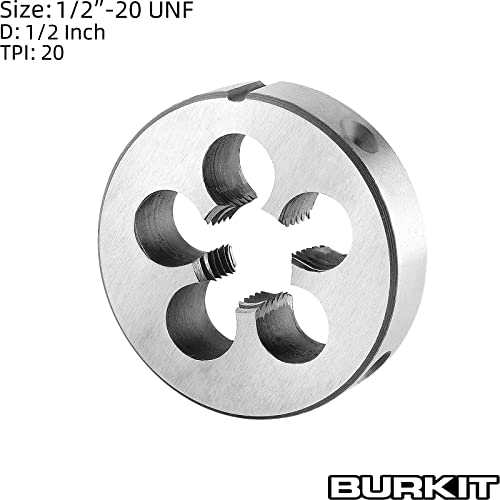 Burkit 1/2"-20 UNF Round Threading Die, 1/2 x 20 UNF Machine Thread Die Right Hand