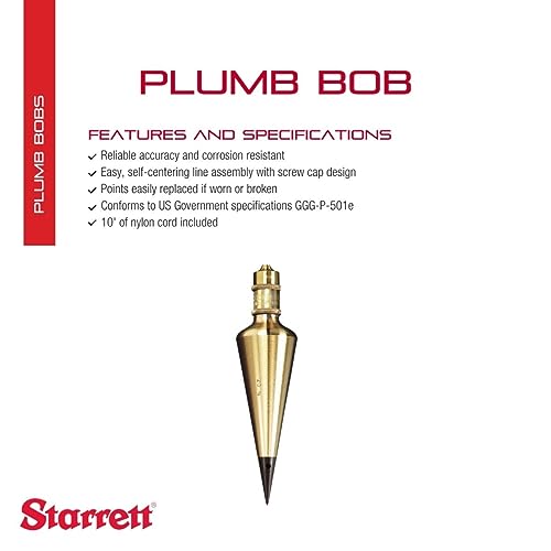 Starrett Solid Brass Plumb Bob, 16oz. Weight