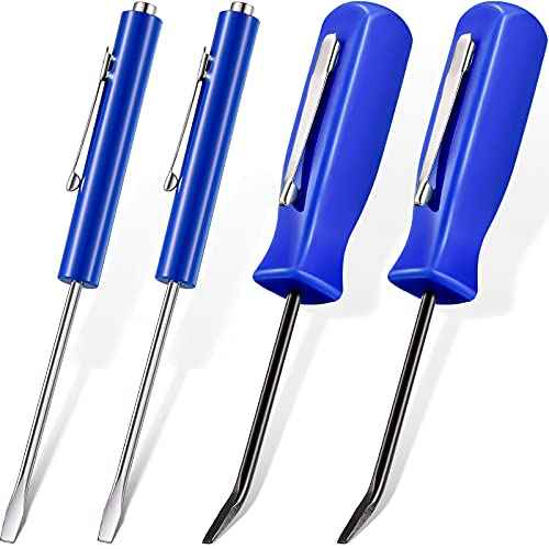 Zhehao 4 Pieces Pocket Screwdriver with Magnet Mini Slotted Head Magnetic Pocket Screwdriver with Mini Pry Bar Set Clips for Home Office Car Repair Tools Mechanics Electricians Technicians