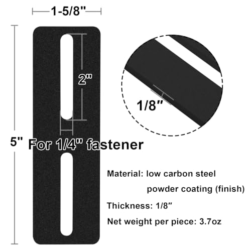 eoere 10 Pcs Black Slotted Metal Mending Plates 5" x 1-5/8" Flat Brackets, DIY Furniture Hardware