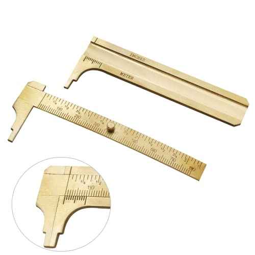 Brass Pocket Vernier Caliper Ruler, Sliding Gauge Mini Vernier Caliper Double Scales MM/Inch Measuring Tool (80mm)