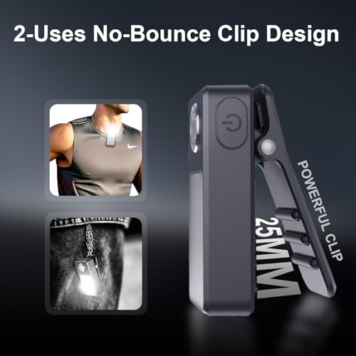 Tubasion Clip On Flashlight with 3 Modes, USB-C Rechargeable Running Light for Runners, IPX7 Waterproof LED Safety Light, EDC Flashlight for Running, Walking, Camping, Hiking(Black)