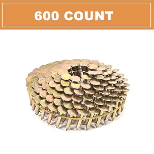 BHTOP 600 Count Coil Roofing Nails 1-1/4 Inch x .120-Inch for Roofing Nail Gun, 15 Degree Round Head Wire Weld Collated Roofing Nail, Smooth Shank Electro Galvanized Air Nails for Roofs
