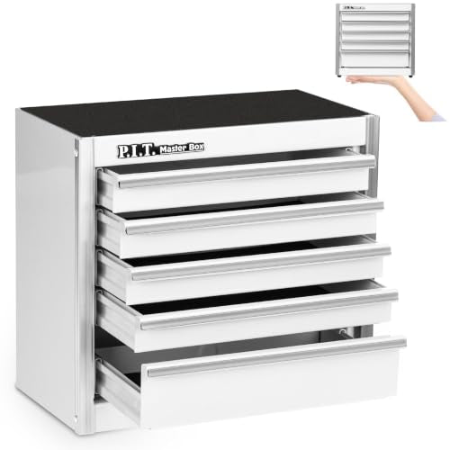 P.I.T. Mini Tool Box 5-Drawer White Metal Organizer – 8.6 x 4.6 x 7.9 in