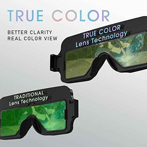 YESWELDER True Color Solar Powered Auto Darkening Welding Goggles, 2 Sensors Welder Glasses for TIG MIG MMA Plasma