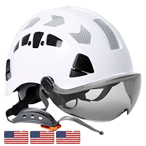 AOLAMEGS Construction Hard Hat with Visor - White Vented Hard Hats Construction OSHA Approved, ANSI Z89.1 ABS Safety Helmet,Adult Hardhats for Men Women,6 Point Suspension Hard Hat with Chin Strap
