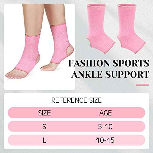 Haysandy 4 Pieces/ 2 Pair Kids Ankle Support Brace Elastic Kids Compression Socks Knitted Ankle Sleeve for Jogging Running Fitness (Pink,5-10 Years)