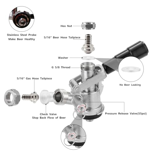 Sankey Keg Tap Coupler D System 5/16" Stainless Probe, 304 SS, with 4 clamps