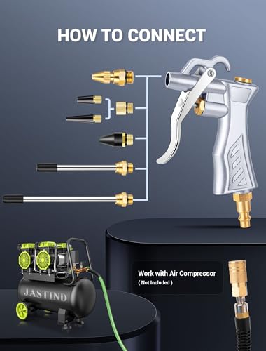 Industrial Air Blow Gun with Brass Adjustable Nozzle - Heavy Duty Metal Construction