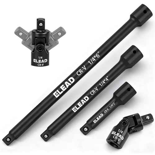 4-Piece 1/4" Drive Socket Extension Bar Set, 2, 4, 6 inch Professional Extension Set, 1/4 Inch Drive Universal Joint Socket, Premium Cr-V Steel Sockets Wrench Extender