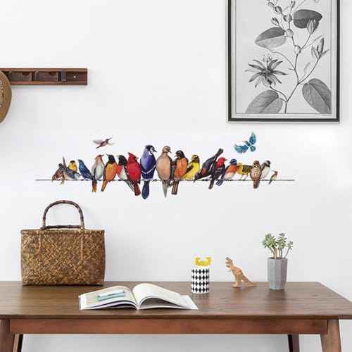 Colorful Bird Wall Decals Peel and Stick Nature Wall Sticker Wall Murals Waterproof Wall Decor for Girls Bedroom Living Room Nursery, 23.2 * 5.5 * 0.06