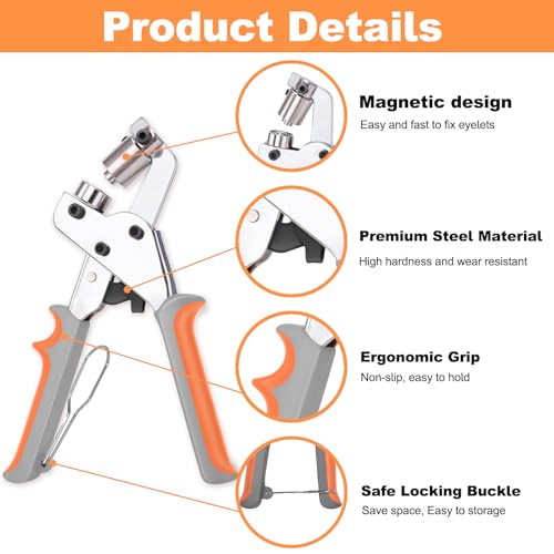 Heavy Duty Grommet Tool Kit with 200 Sets 3/8 Inch - ZAPSIFOU Grommets Puncher for Fabric, Tarp, Canvas, Leather